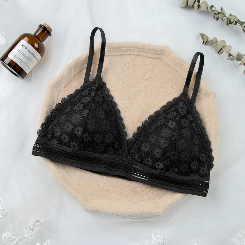 Sexy Woman Bra Floral Lace Bra Wire Free Bralette Lingerie Female Seamless Unpadded Transparent Intimates Triangle Relax Bras