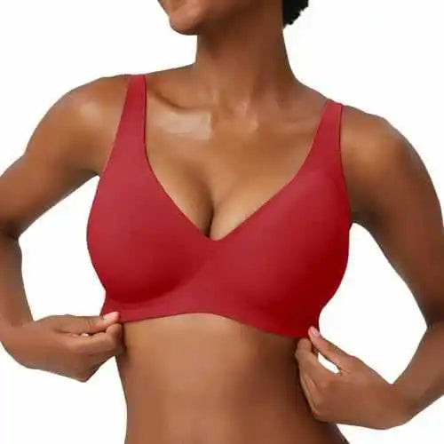 Women's Pink Leopard Print Bra Seamless Wire-Free Underwear Full Cup Soft Support Breathable and Beauty Deep V