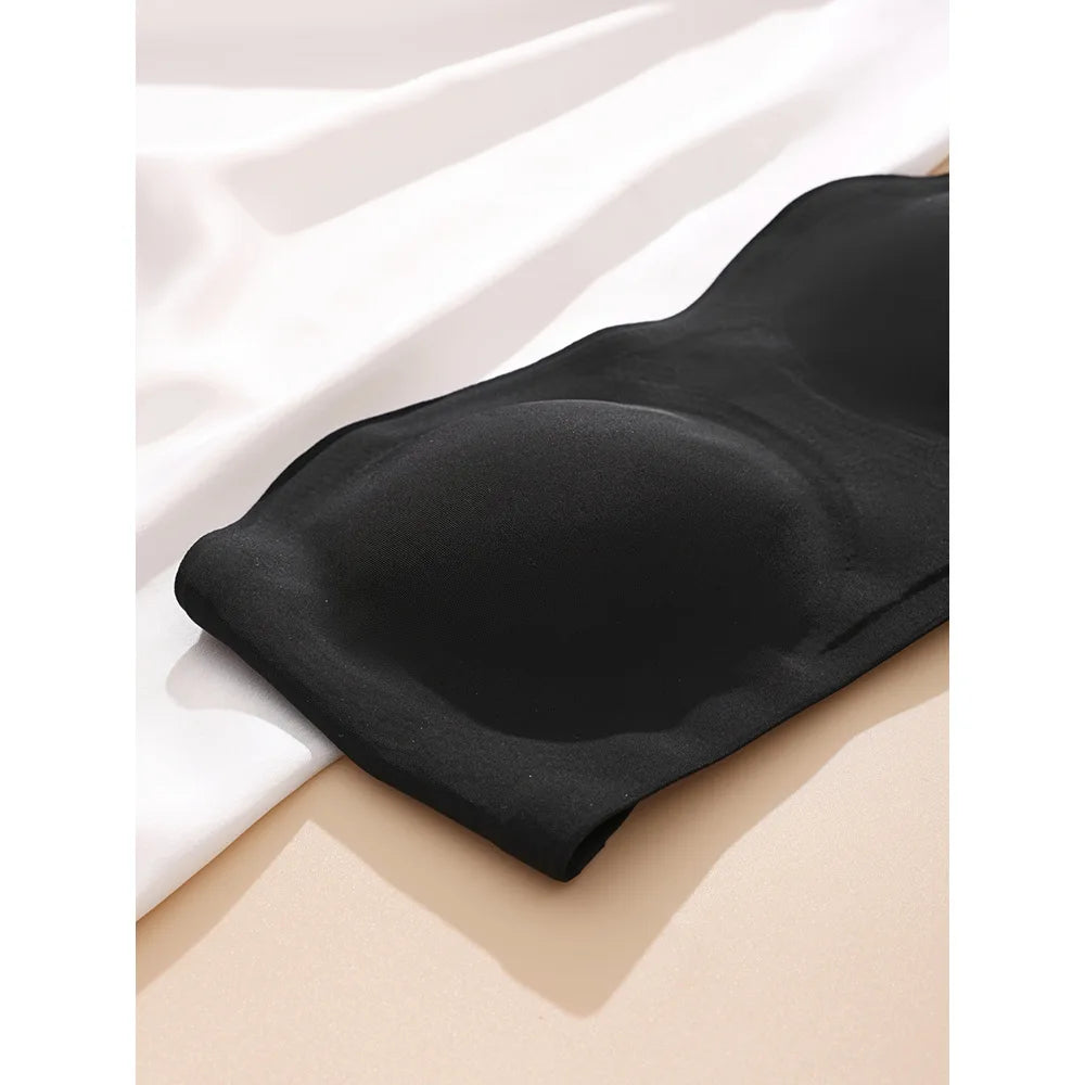 Women's Sexy Strapless Push Up Bra Removable Padded Seamless Ice Silk Top Women Invisible Beauty Back Anti-slip Off-shoulder Bra