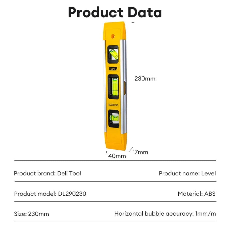 9 Inch Torpedo Level, Magnetic Box Level with 45°/90°/180° Bubbles, Shock Resistant Bubble Level Tool for Measuring