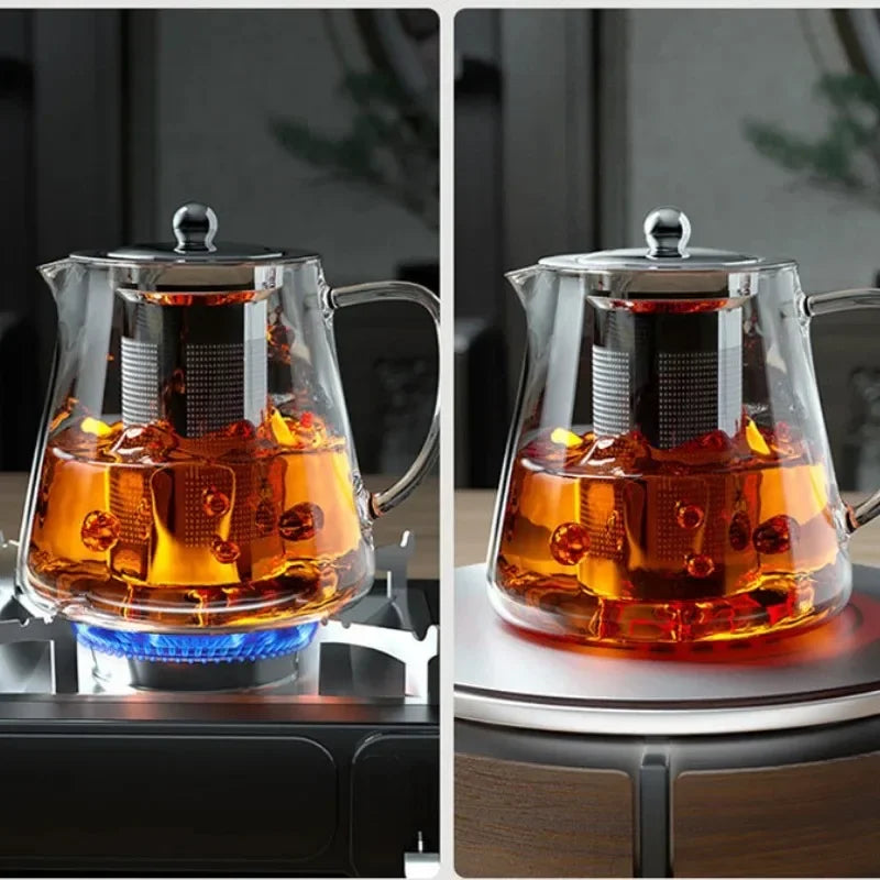 Heat-Resistant Borosilicate Glass Teapot with Removable Stainless Steel Infuser Kung Fu Tea Set Clear for Loose Leaf Tea Home Of