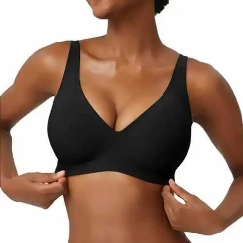 Women's Pink Leopard Print Bra Seamless Wire-Free Underwear Full Cup Soft Support Breathable and Beauty Deep V