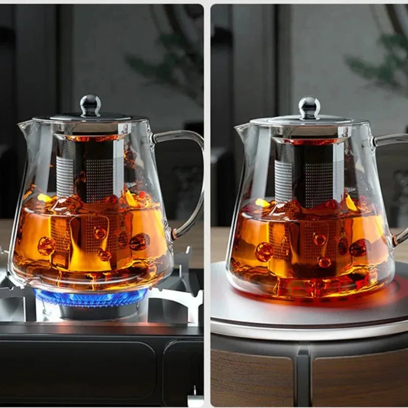 Heat-Resistant Borosilicate Glass Teapot with Removable Stainless Steel Infuser Kung Fu Tea Set Clear for Loose Leaf Tea Home Of