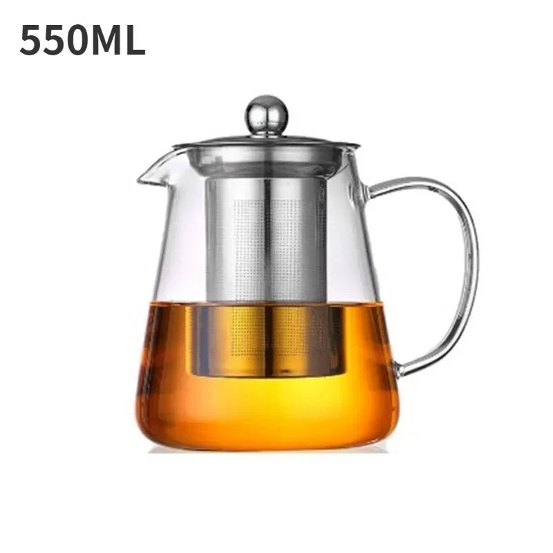 Heat-Resistant Borosilicate Glass Teapot with Removable Stainless Steel Infuser Kung Fu Tea Set Clear for Loose Leaf Tea Home Of