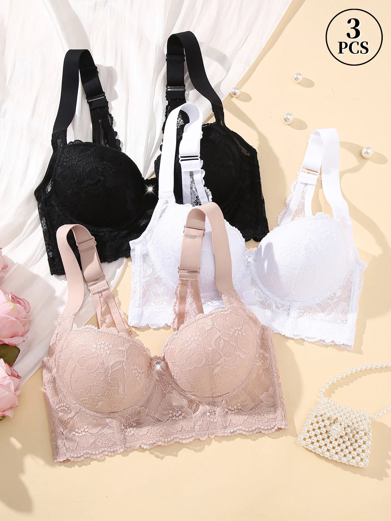 Women's Underwire Push-Up Bra with Side Support and Sexy Lace Detail, Comfortable Wide Straps for Year-Round Wear