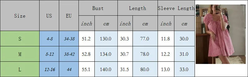 Fashion Women Short Puff Sleeve Mini Dress Y2k Gingham Babydoll Short Dress Loose Flowy Swing Shift Mini Dress Summer Vacation