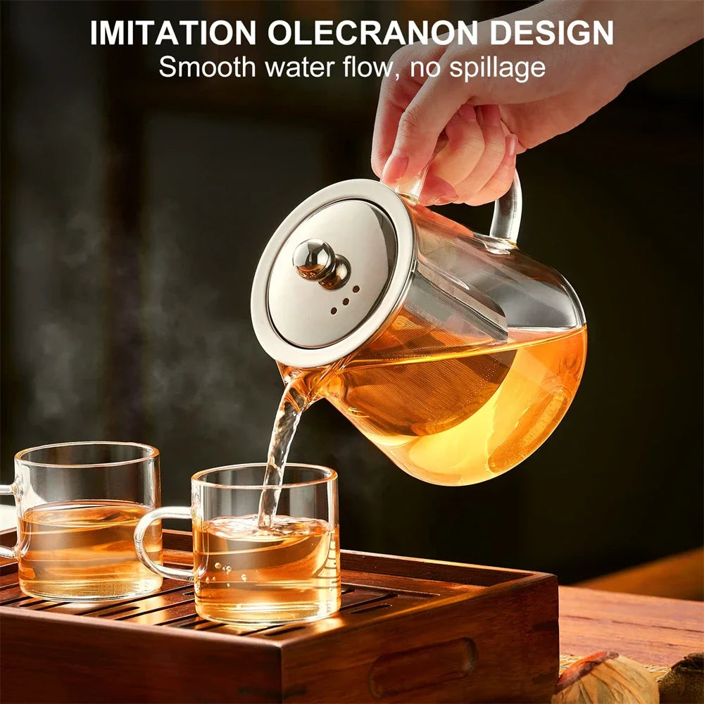 Heat-Resistant Borosilicate Glass Teapot with Removable Stainless Steel Infuser Kung Fu Tea Set Clear for Loose Leaf Tea Home Of