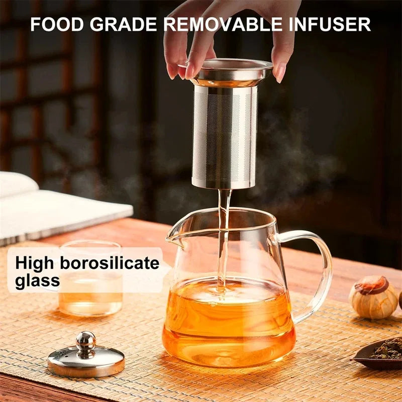 Heat-Resistant Borosilicate Glass Teapot with Removable Stainless Steel Infuser Kung Fu Tea Set Clear for Loose Leaf Tea Home Of