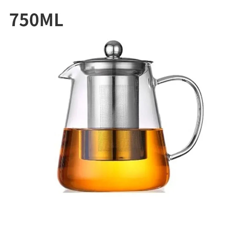 Heat-Resistant Borosilicate Glass Teapot with Removable Stainless Steel Infuser Kung Fu Tea Set Clear for Loose Leaf Tea Home Of