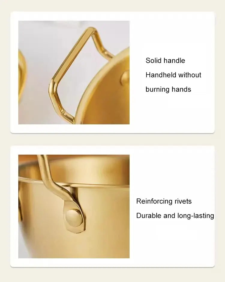 1pc 304 Stainless Steel Golden Instant Noodle Bowl Korean Rice Wine Bowl With Handle Salad Snack and French Fry Bowl