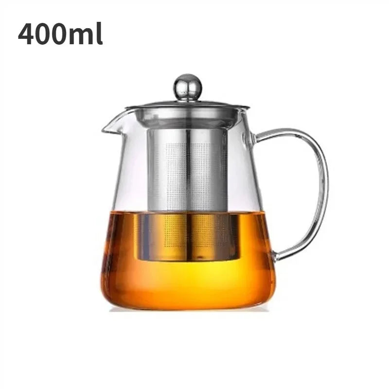 Heat-Resistant Borosilicate Glass Teapot with Removable Stainless Steel Infuser Kung Fu Tea Set Clear for Loose Leaf Tea Home Of