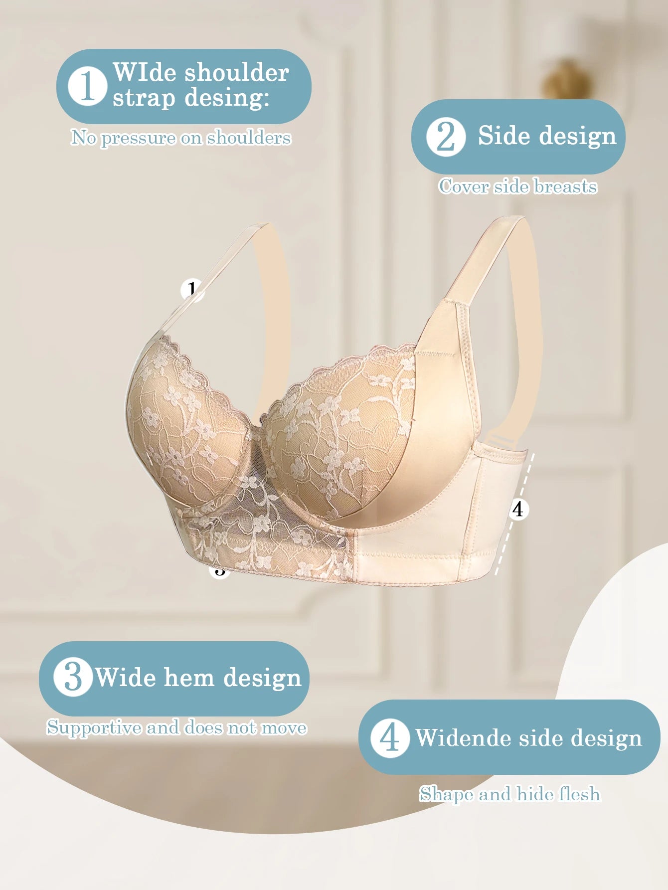 Women's a B C D Cup Lace-Trimmed, Side-Breast-Enhancing, Skin-Fitting Shaping Bra with Underwire, Minimizer Sports Breathable and Comfortable Bra