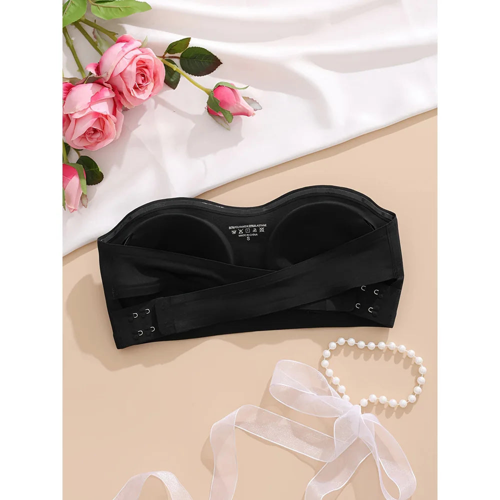 Women's Sexy Strapless Push Up Bra Removable Padded Seamless Ice Silk Top Women Invisible Beauty Back Anti-slip Off-shoulder Bra