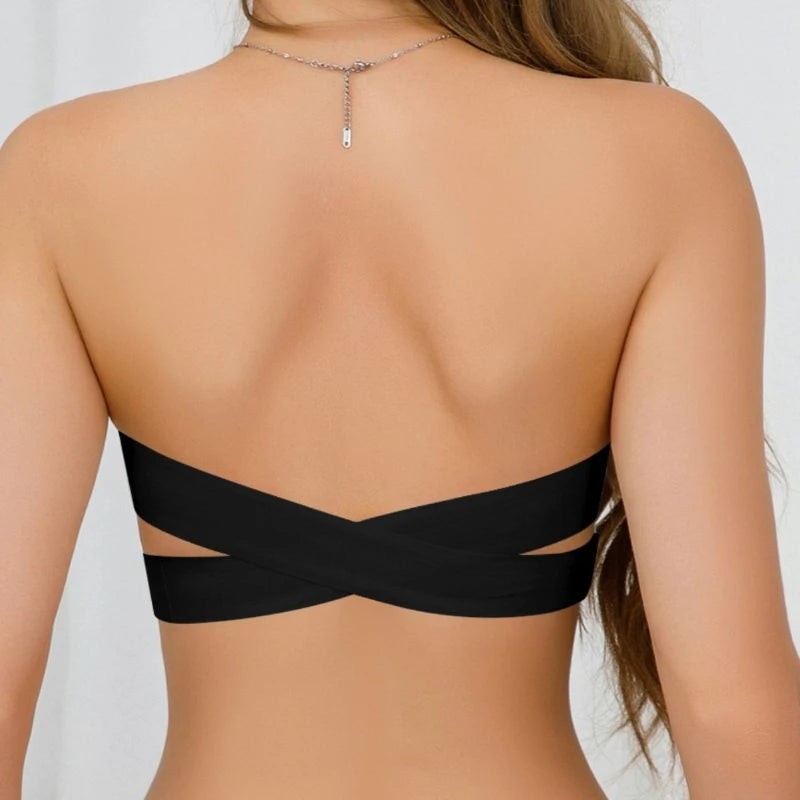 Women's Sexy Strapless Push Up Bra Removable Padded Seamless Ice Silk Top Women Invisible Beauty Back Anti-slip Off-shoulder Bra