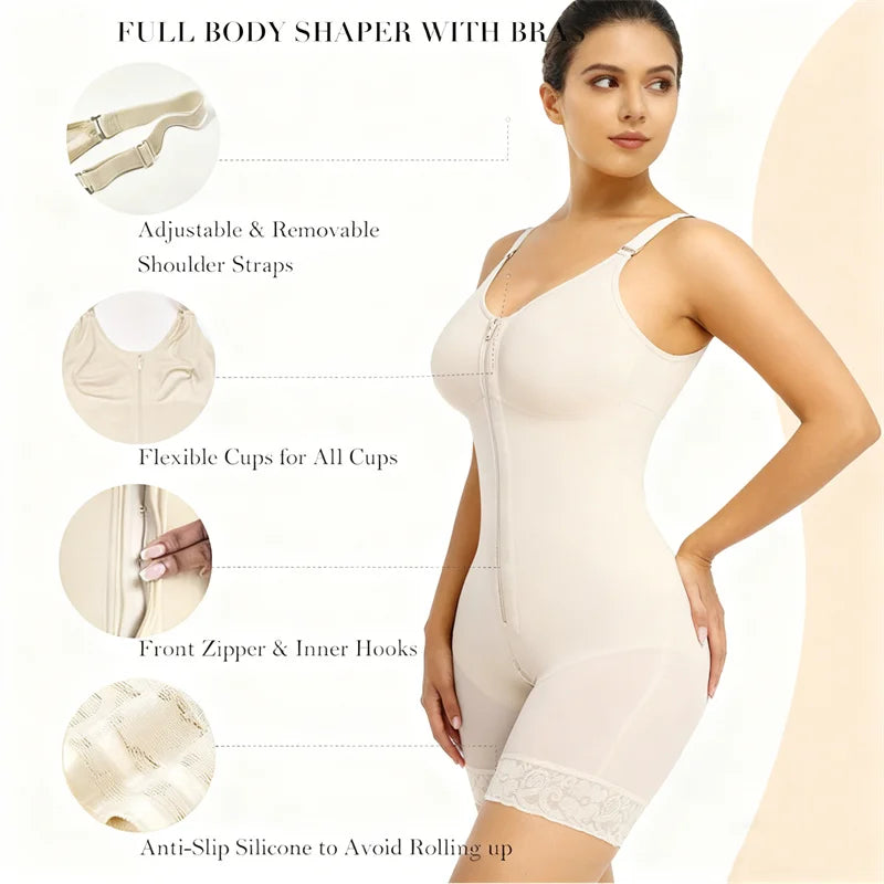Fajas Colombianas Detachable Straps Full Body Shaper Tummy Slimming Postpartum Stage 3 Girdle Push Up Butt Lifter Shapewear