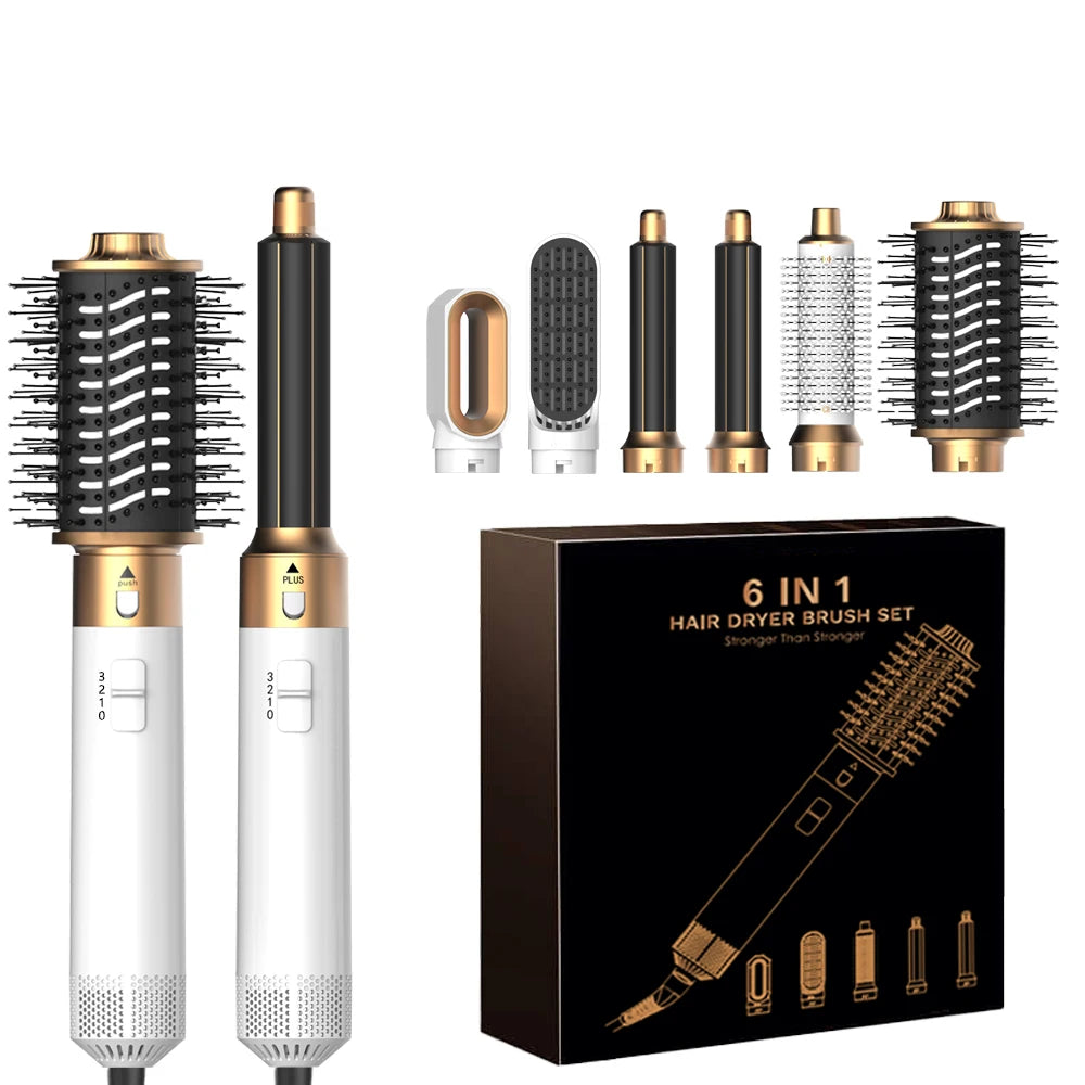 6 in 1 Hair Dryer Brush Detachable Airflow Comb Curler Straightening Brush Heat Control Styler for Smooth Hair