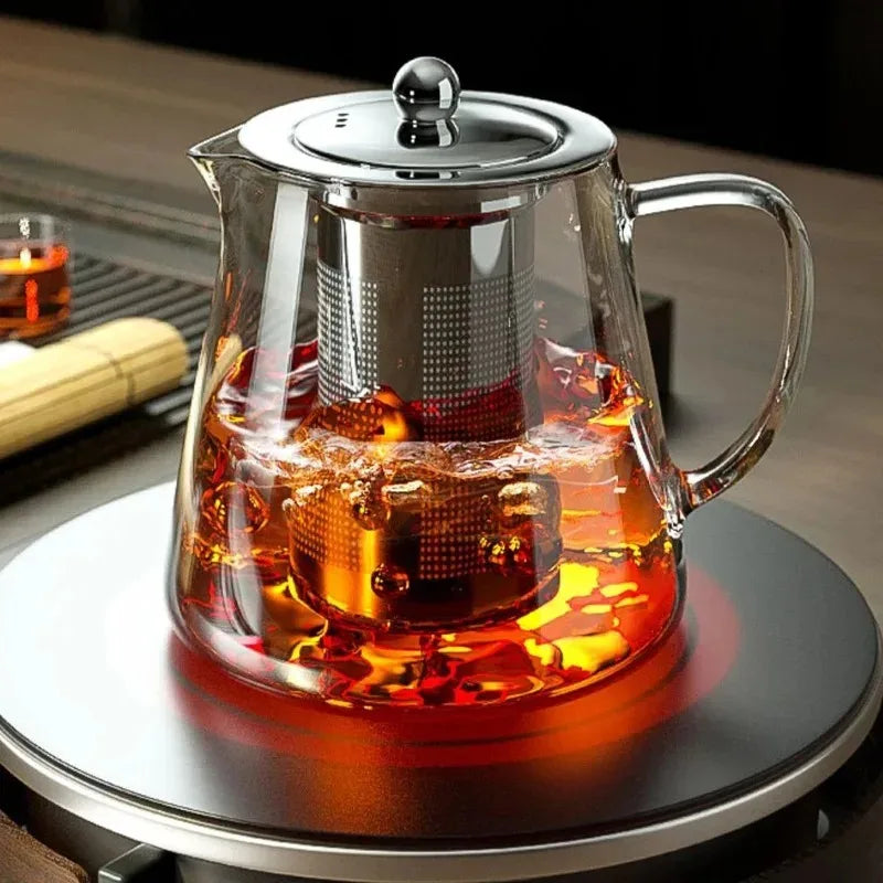 Heat-Resistant Borosilicate Glass Teapot with Removable Stainless Steel Infuser Kung Fu Tea Set Clear for Loose Leaf Tea Home Of
