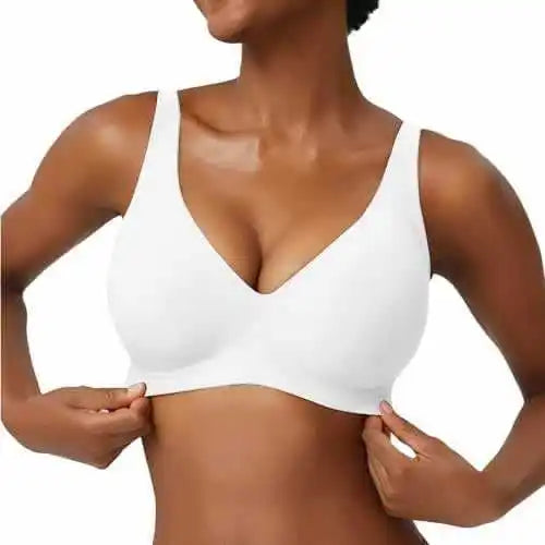 Women's Pink Leopard Print Bra Seamless Wire-Free Underwear Full Cup Soft Support Breathable and Beauty Deep V