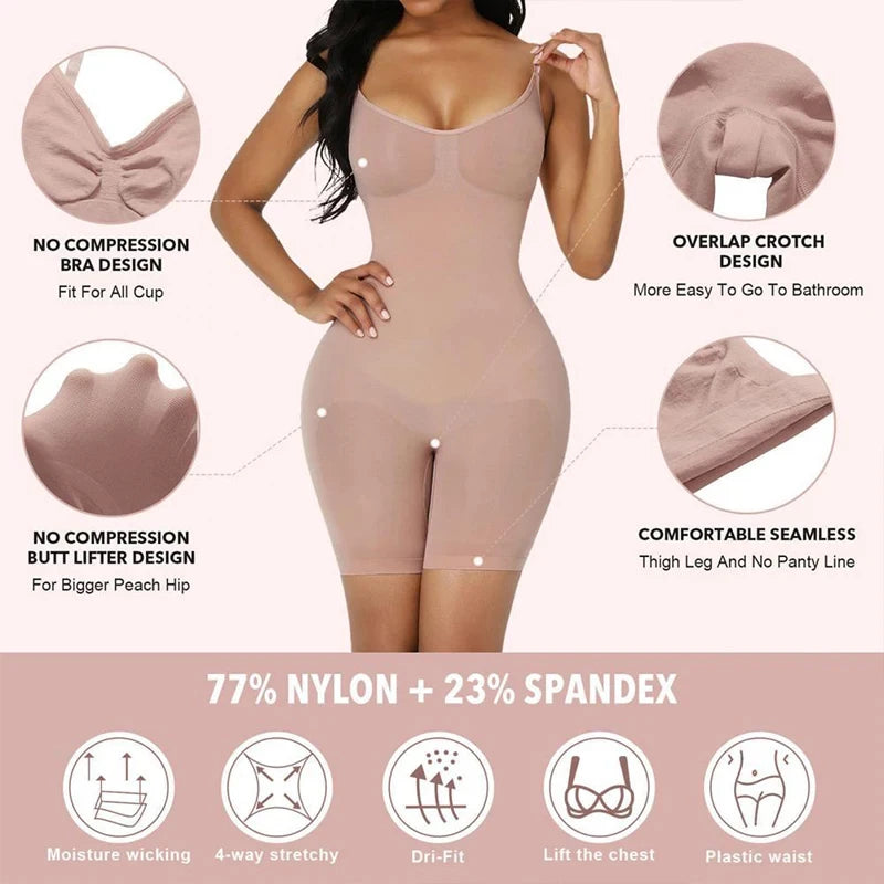 Women Waist Trainer Butt Lifter Seamless Bodysuit Shapewear Body Shaper Strappy-Back Chest Enhancing Corrective Underwear Corset