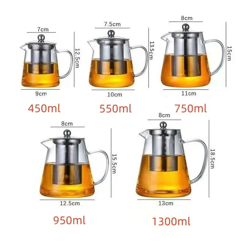 Heat-Resistant Borosilicate Glass Teapot with Removable Stainless Steel Infuser Kung Fu Tea Set Clear for Loose Leaf Tea Home Of