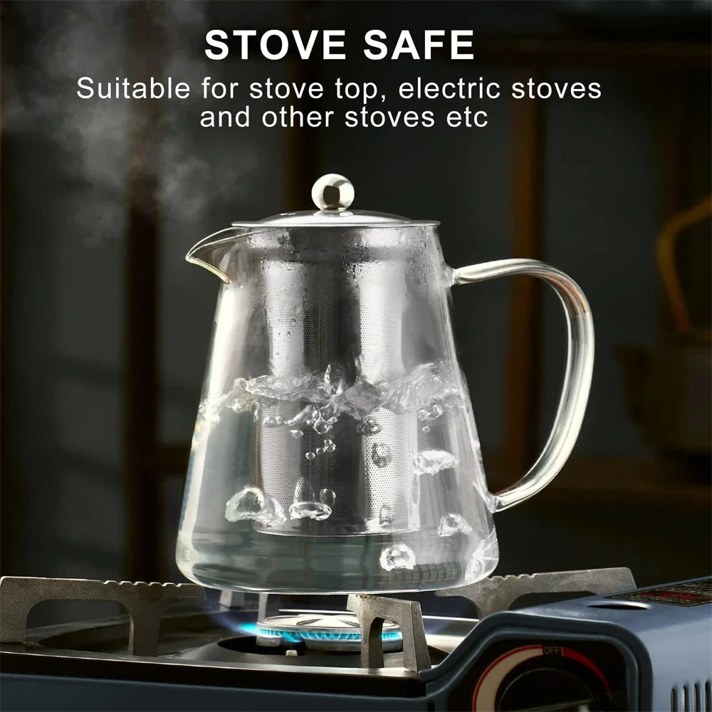Heat-Resistant Borosilicate Glass Teapot with Removable Stainless Steel Infuser Kung Fu Tea Set Clear for Loose Leaf Tea Home Of