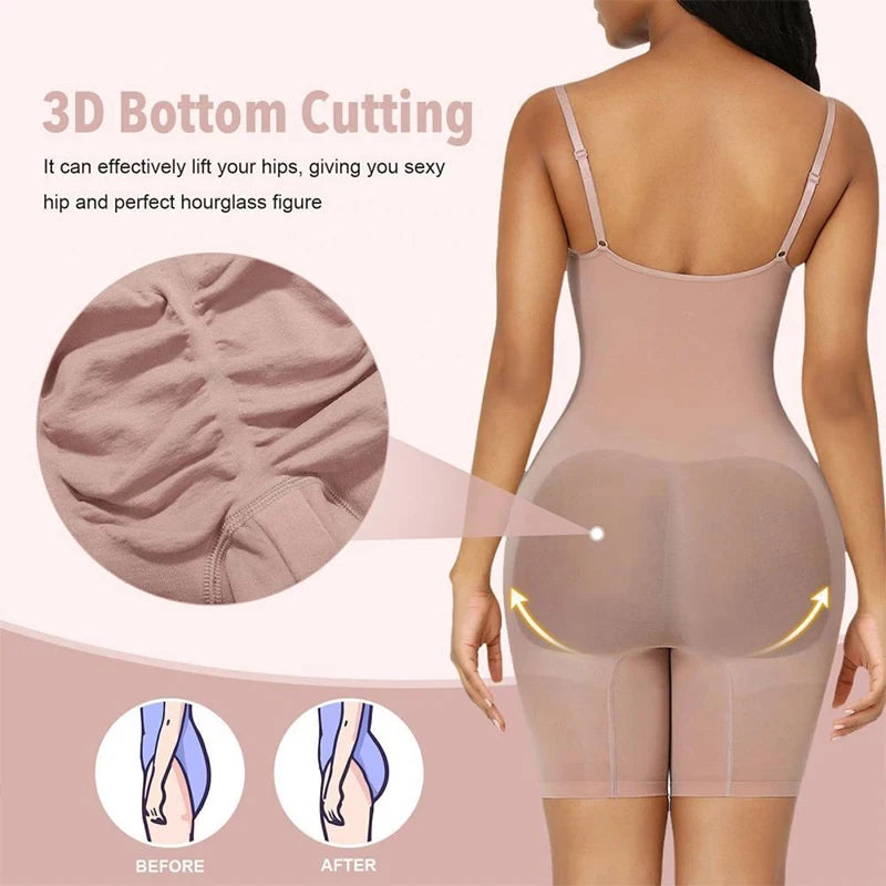 Women Waist Trainer Butt Lifter Seamless Bodysuit Shapewear Body Shaper Strappy-Back Chest Enhancing Corrective Underwear Corset